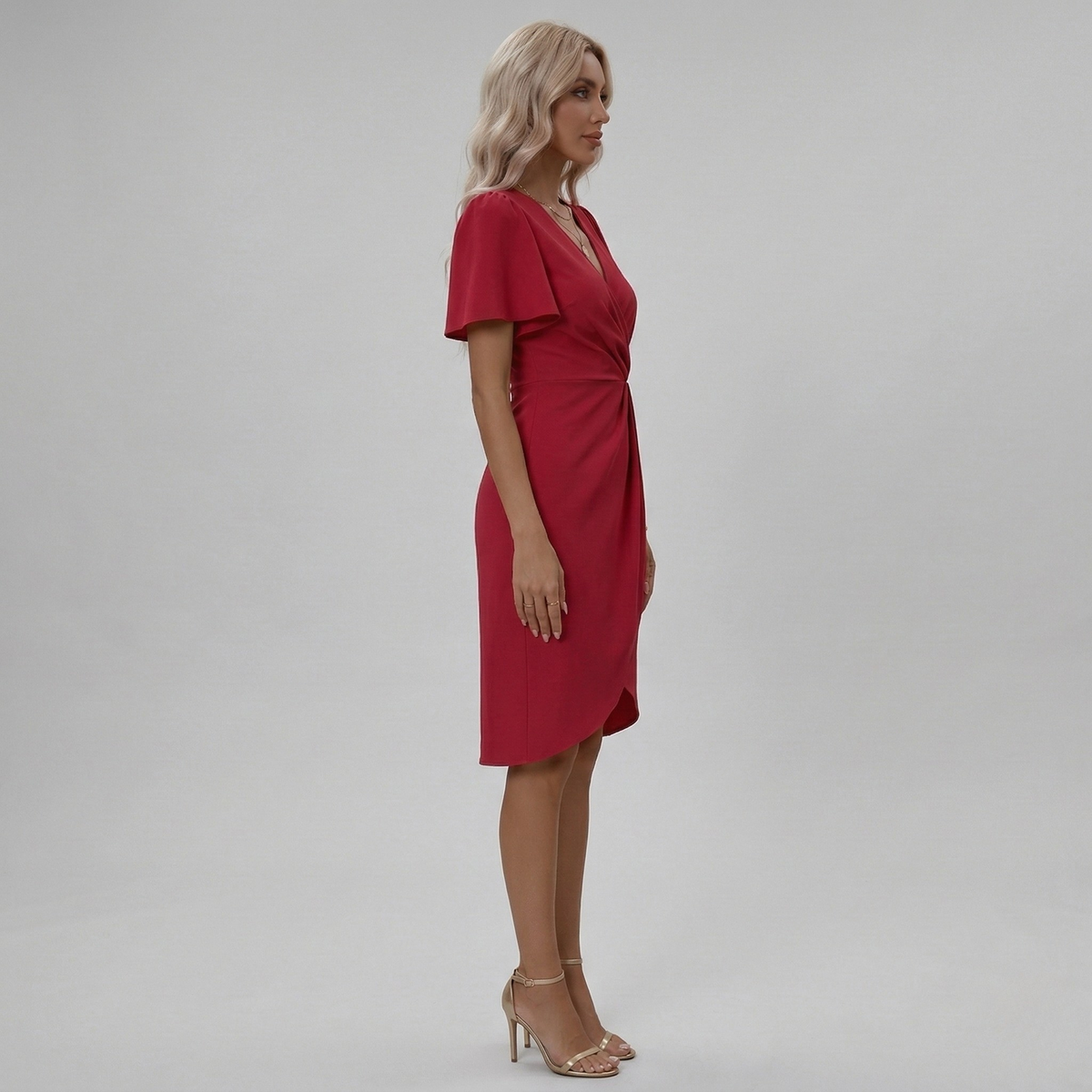 Elegantní dámské šaty s výstřihem do V, zavinovací midi šaty s krátkými rukávy a úzkým střihem