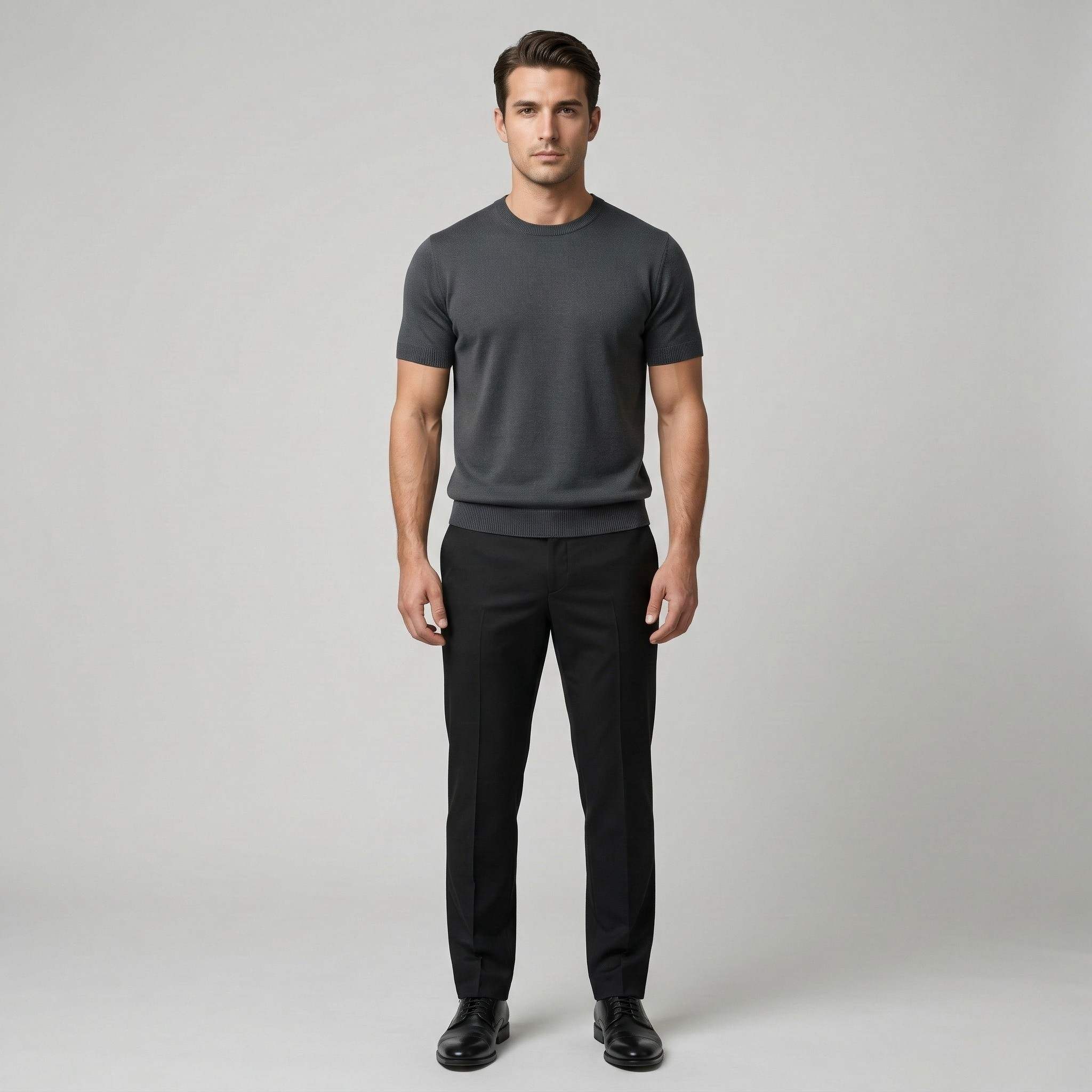 Men's cotton sweater with short sleeves and crew neck, lightweight casual slim fit
