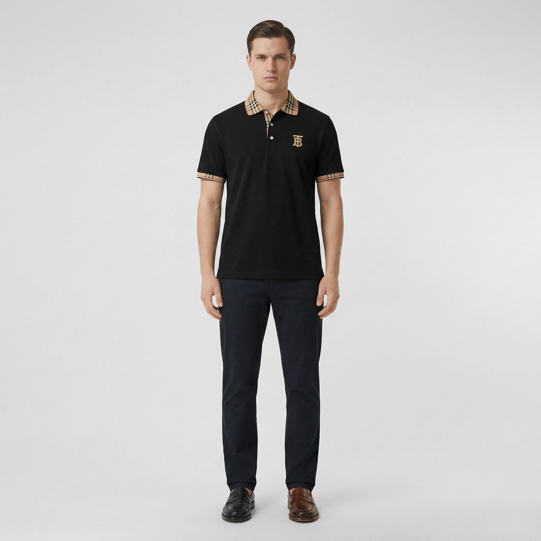 Men's cotton polo shirt with short sleeves, classic collar, and buttons, casual sporty