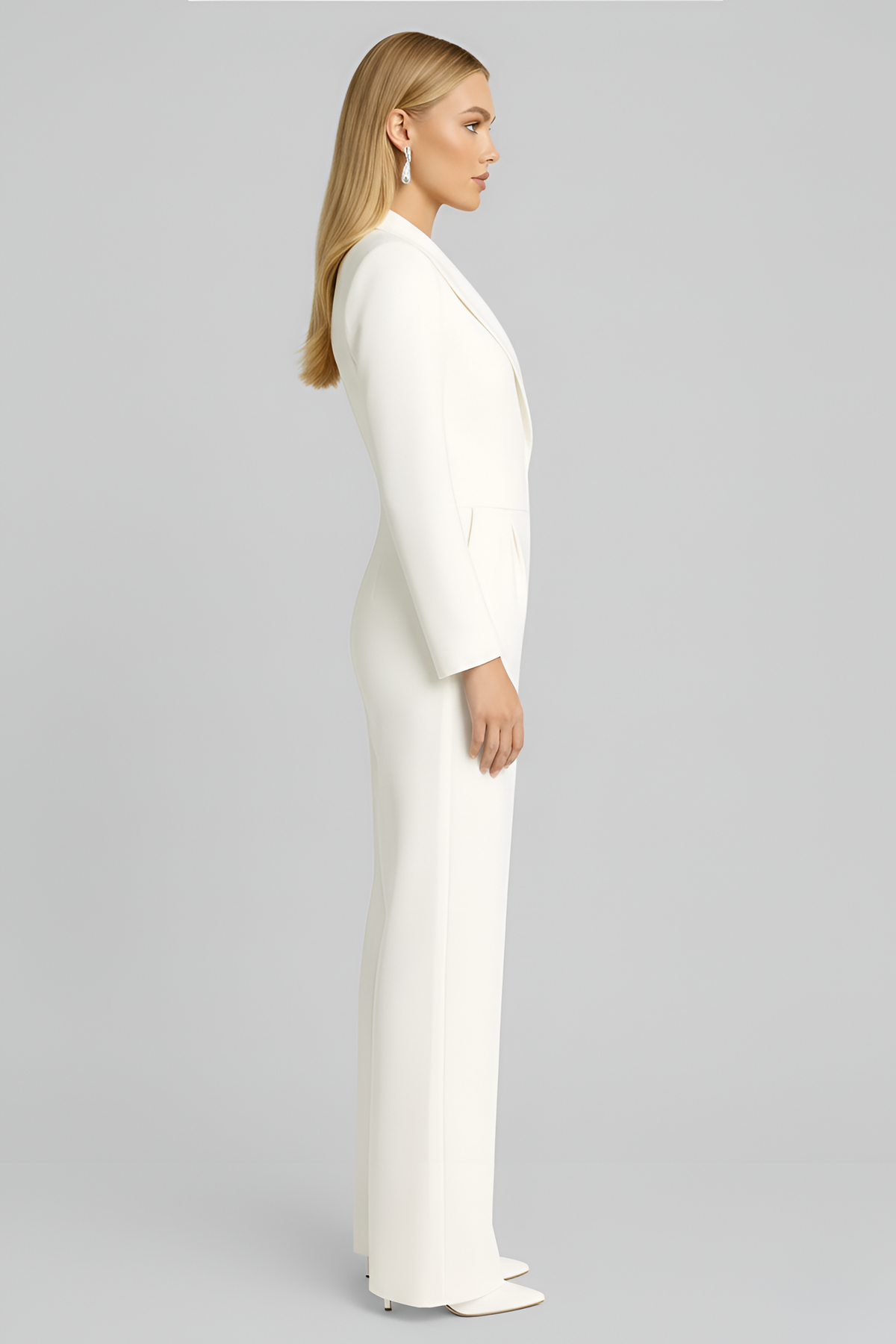 Elegant jumpsuit til kvinder i blazerstil med V-hals og brede ben, almindelig pasform