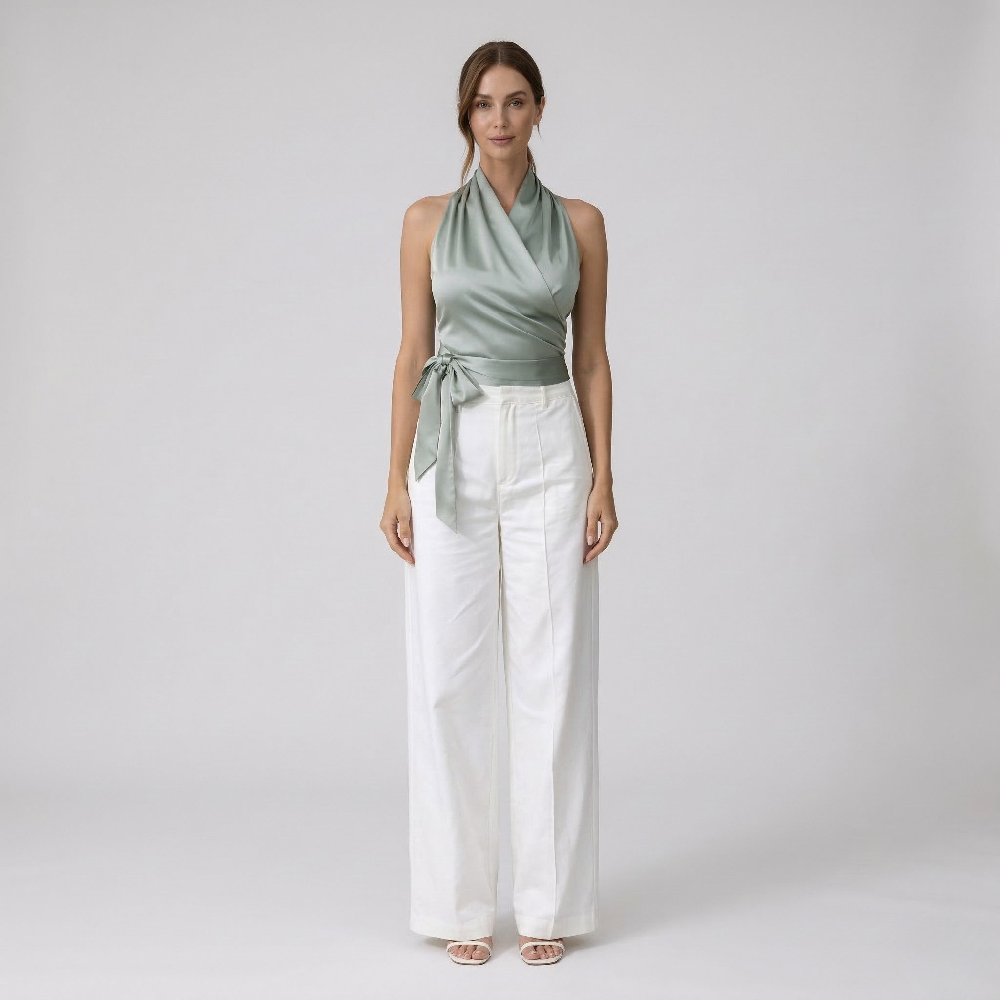 Top Donna Elegante con Scollo Halter e Cintura Camicetta Senza Maniche Slim Fit