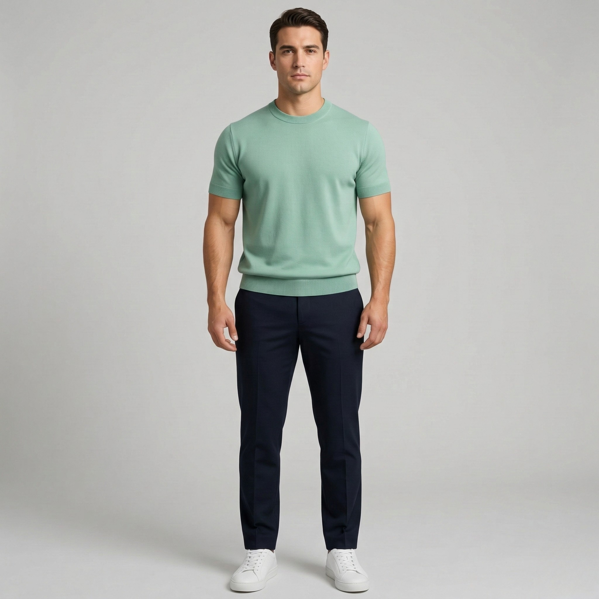 Men's cotton sweater with short sleeves and crew neck, lightweight casual slim fit