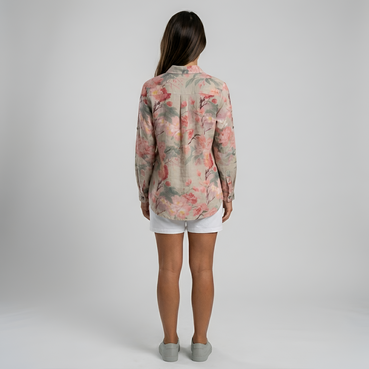 Camicia lunga donna floreale in cotone con bottoni manica lunga casual estiva