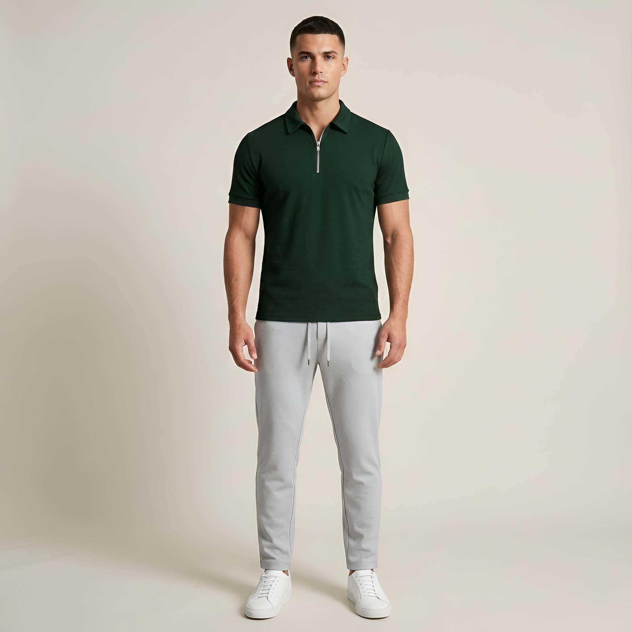 Polo uomo manica corta con zip e colletto classico slim fit