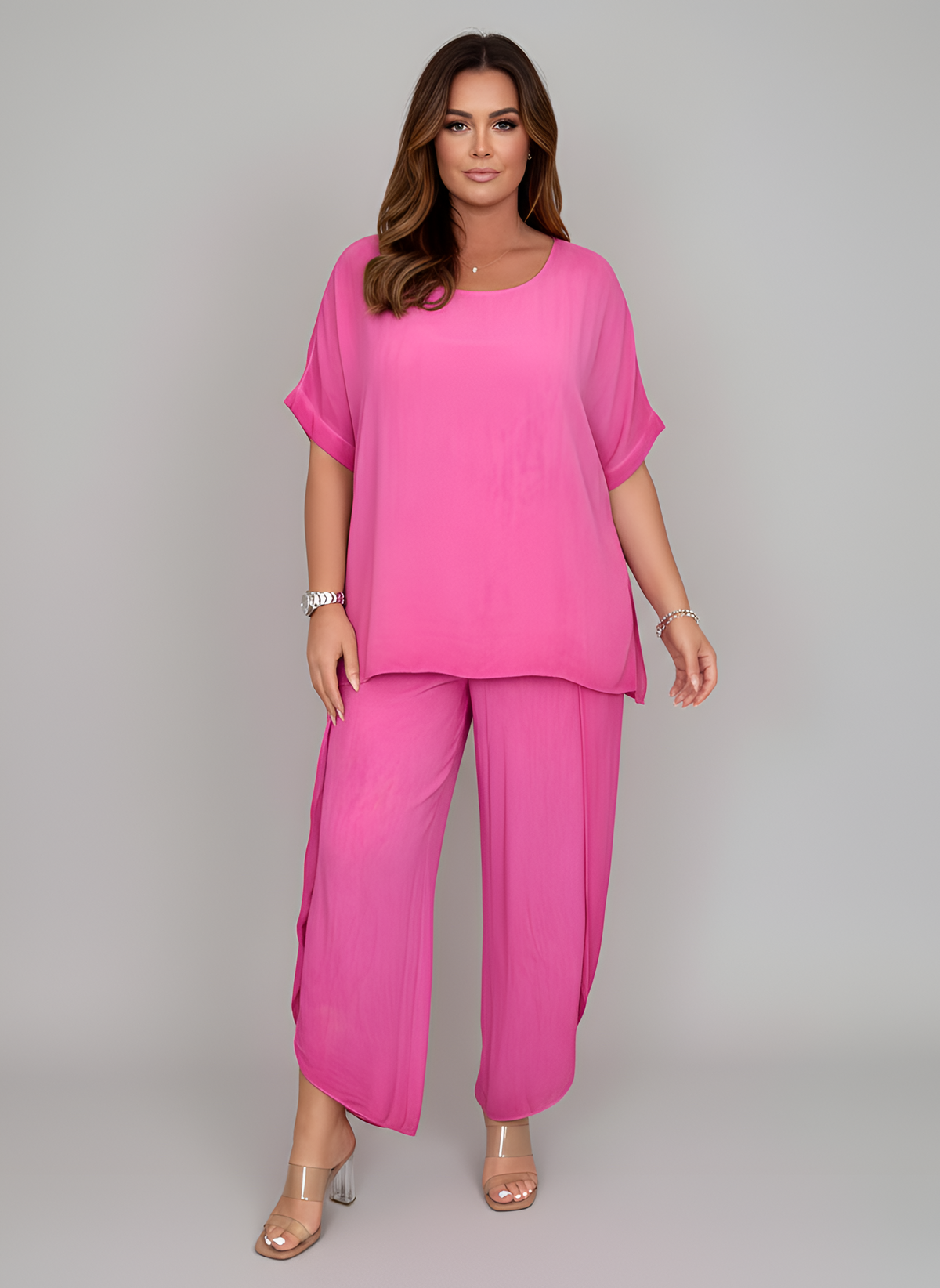 Completo due pezzi donna con tunica e pantaloni ampi