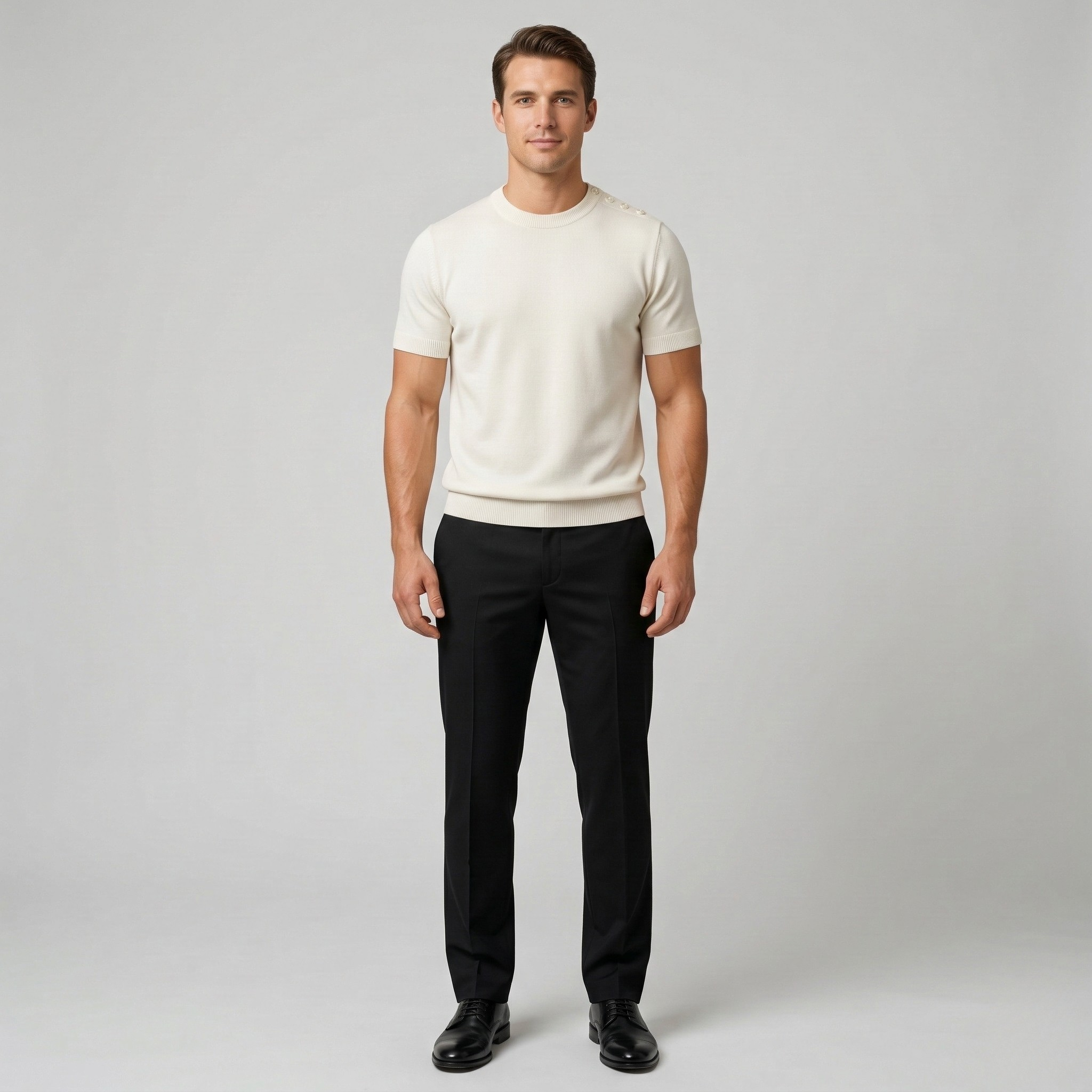 Men's cotton sweater with short sleeves and crew neck, lightweight casual slim fit
