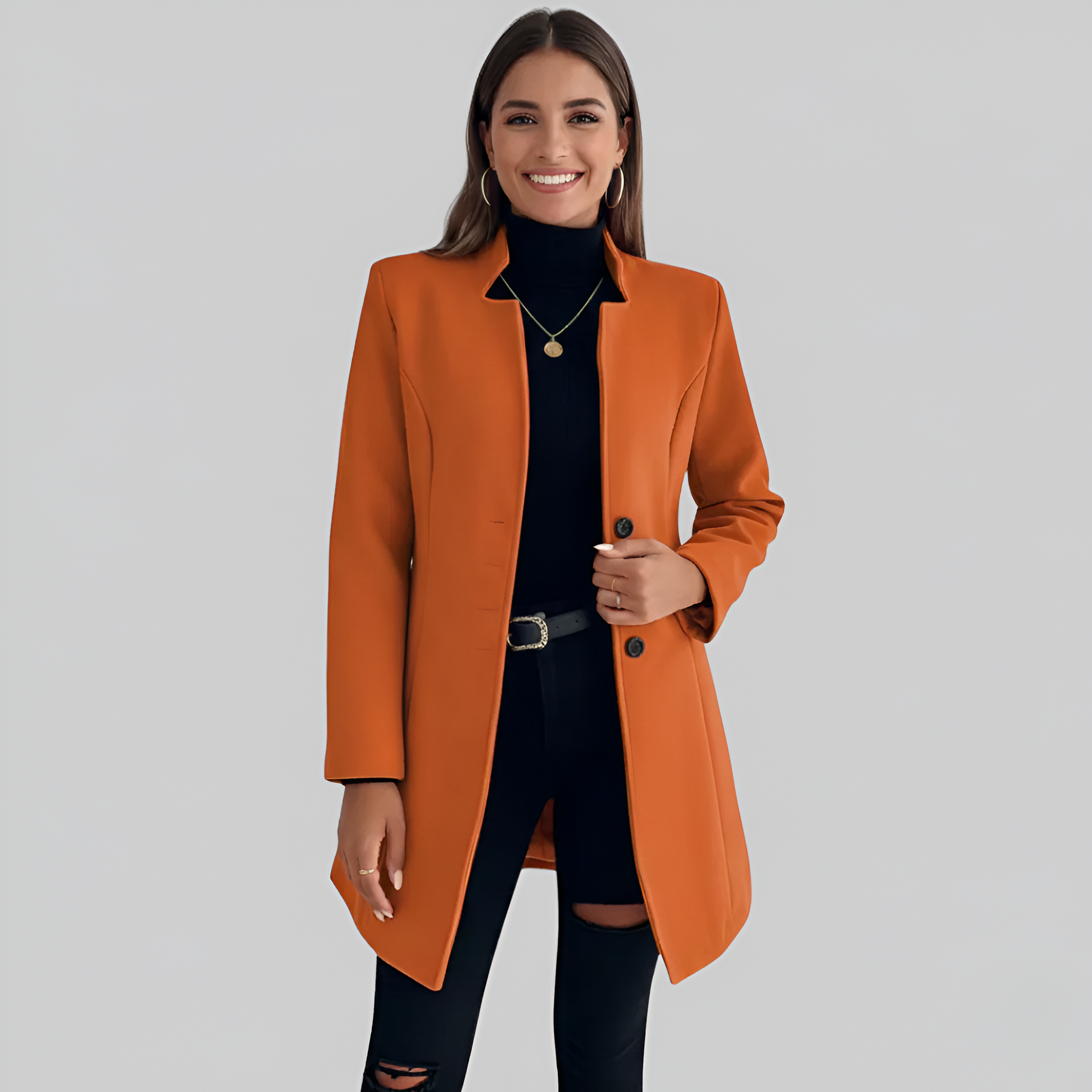 Valerios Fashion cappotto donna elegante lungo con chiusura a bottoni