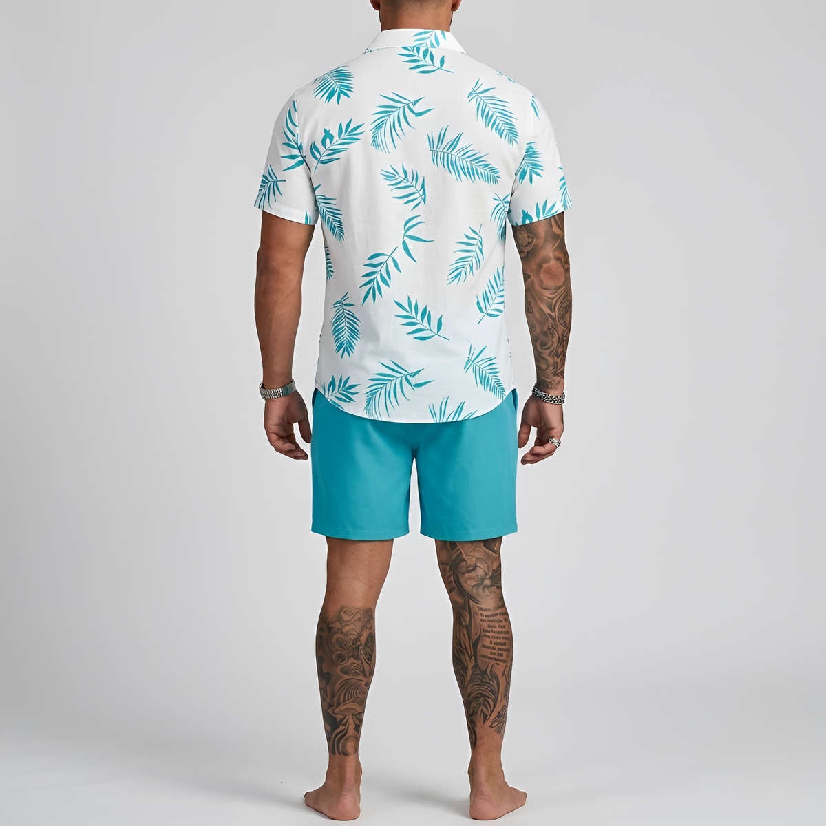 Camisa de hombre de manga corta con estampado tropical, camisa de verano casual de algodón para hombre