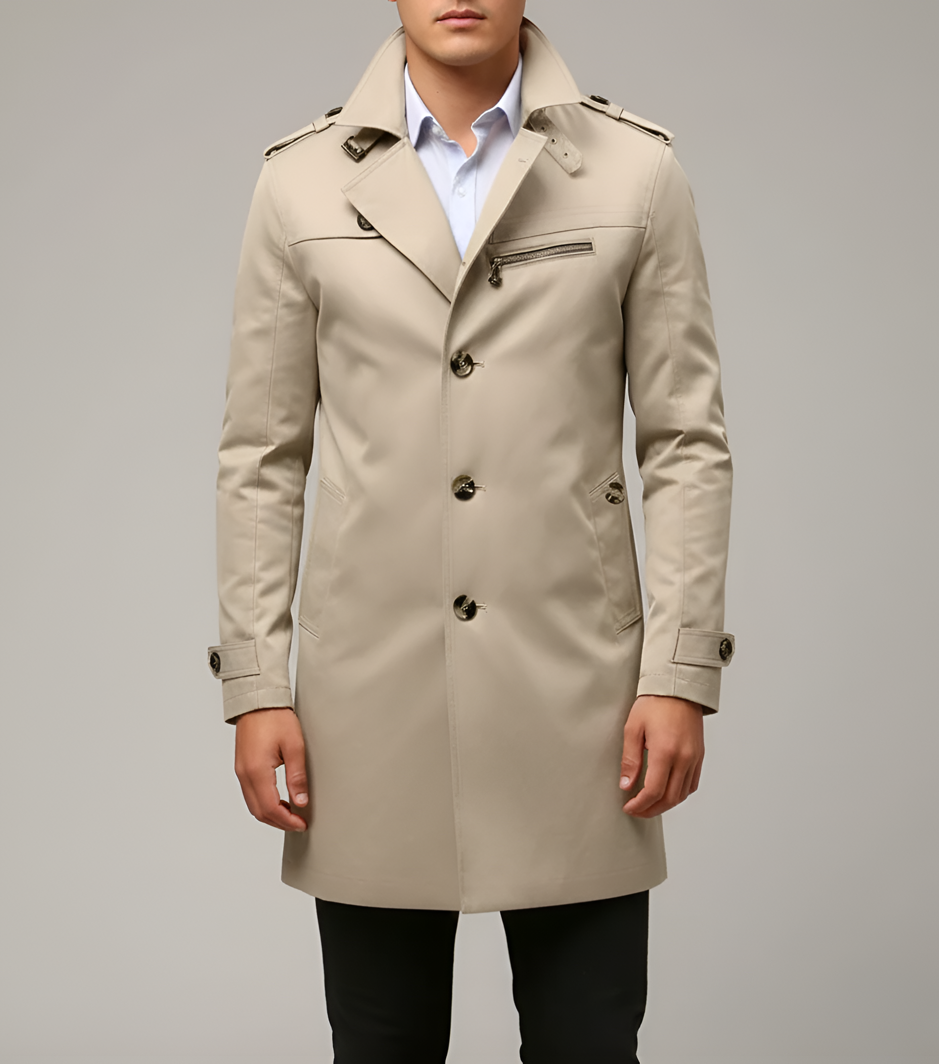 Valerios Fashion trench uomo elegante con cintura e chiusura a bottoni