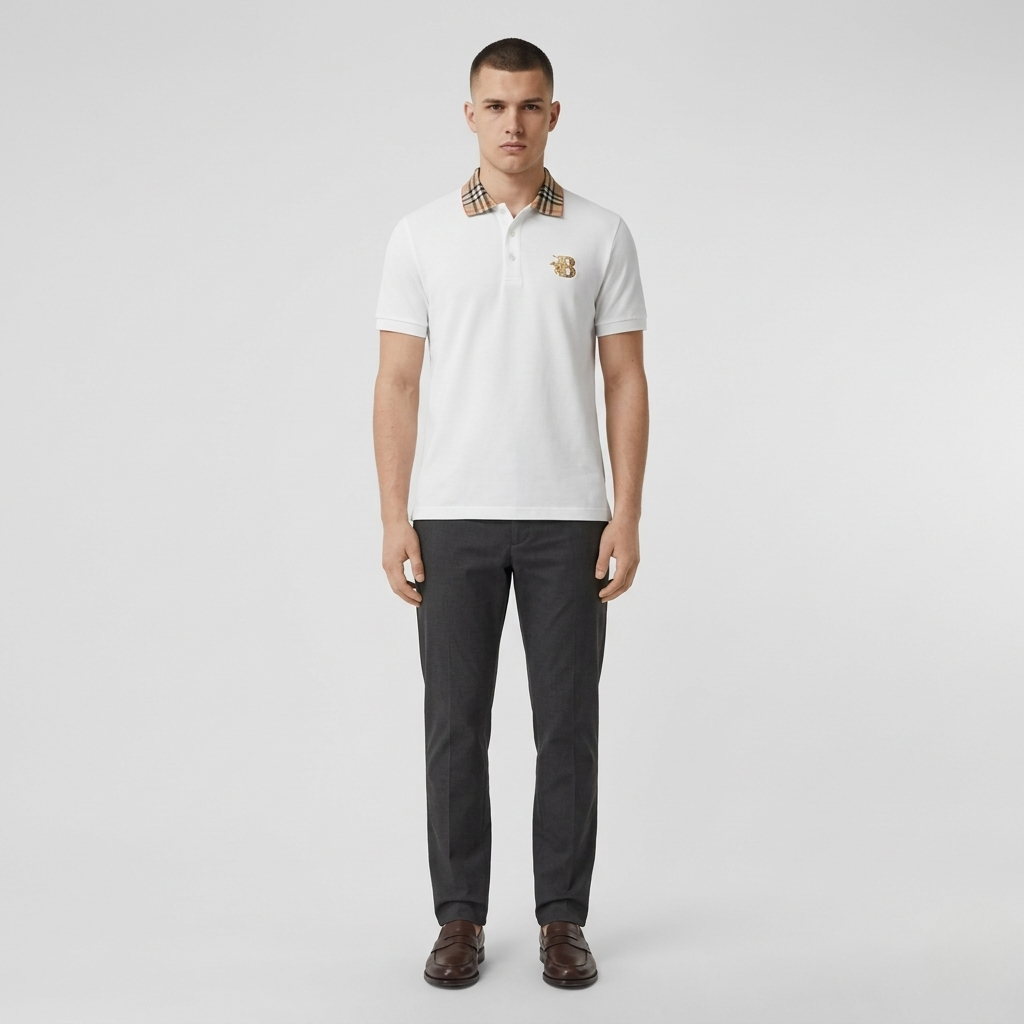 Men's cotton polo shirt with short sleeves, classic collar, and buttons, casual sporty