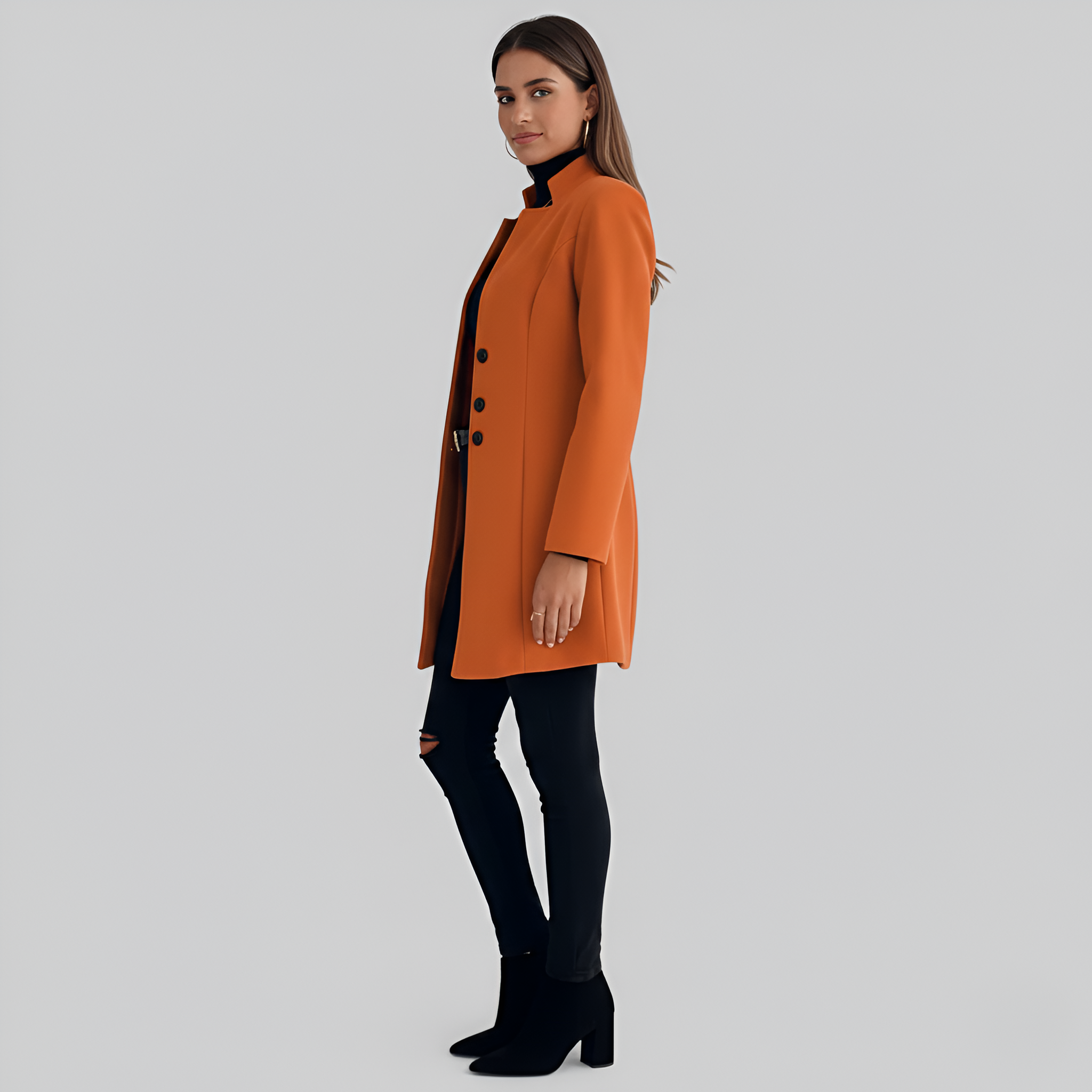 Valerios Fashion cappotto donna elegante lungo con chiusura a bottoni