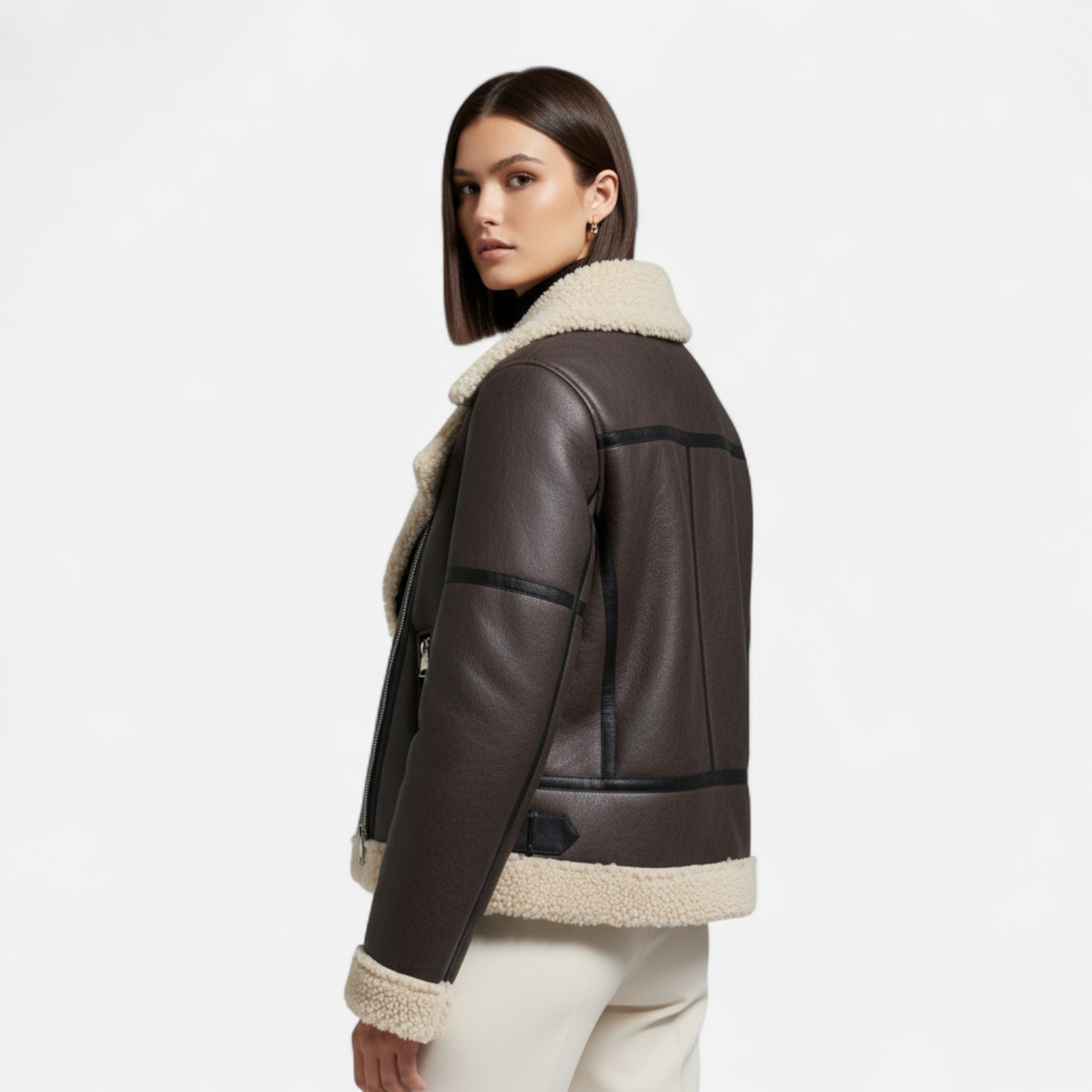 Giacca Aviator Donna con Collo Effetto Shearling e Cintura