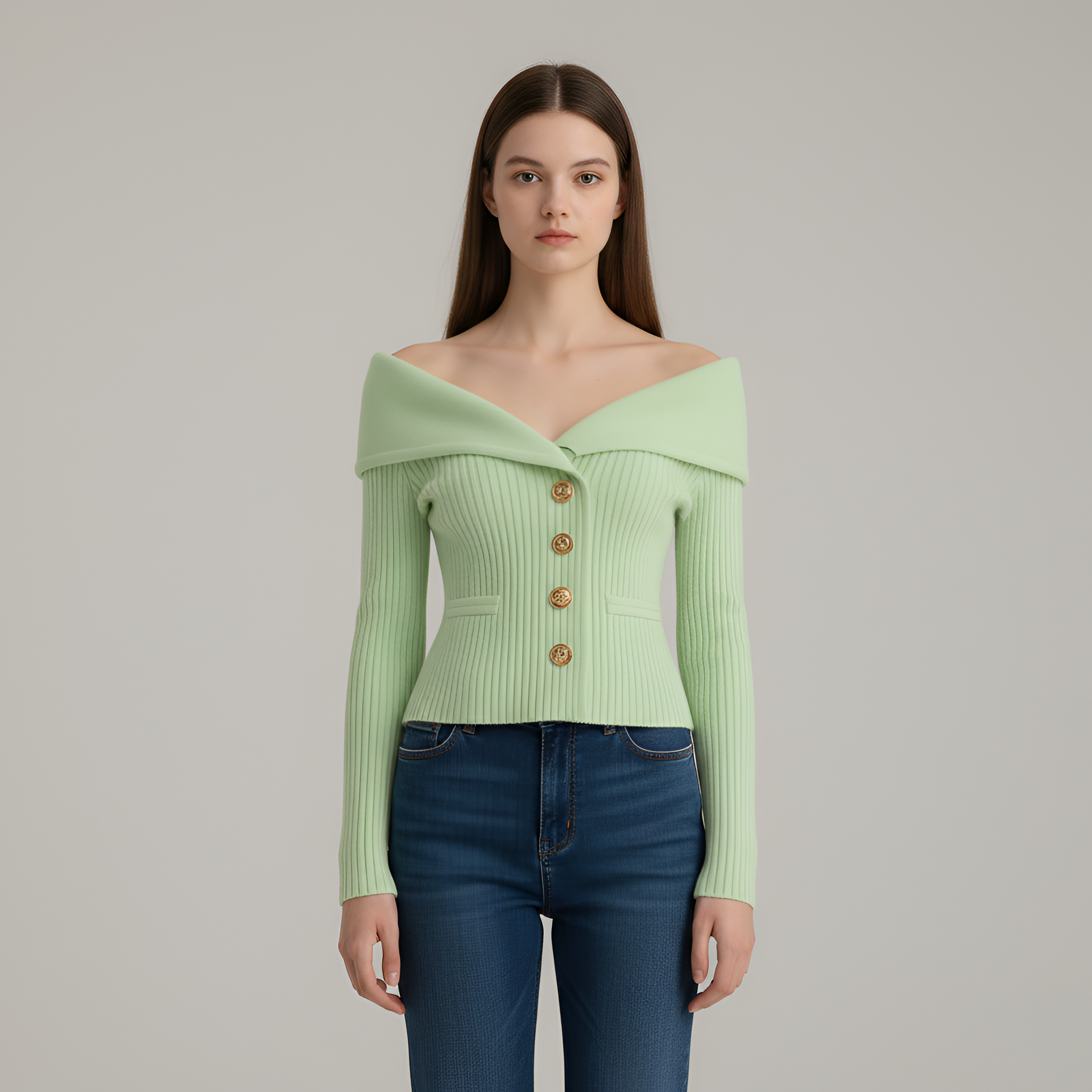 Giacca cardigan donna a coste con bottoni scollo a V fit aderente