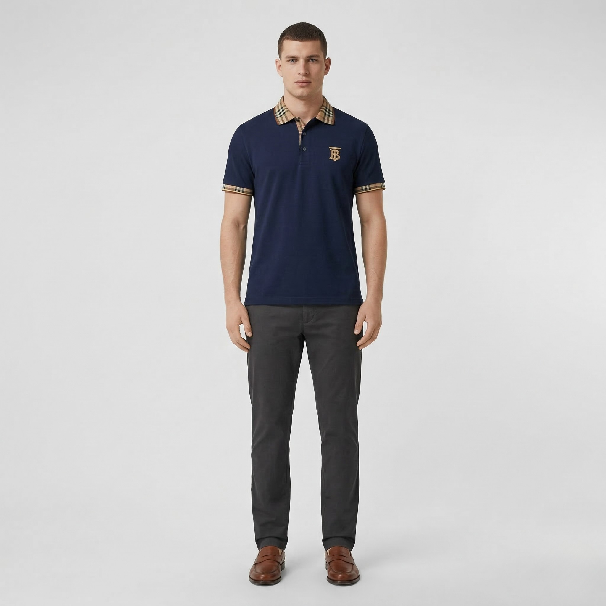 Men's cotton polo shirt with short sleeves, classic collar, and buttons, casual sporty