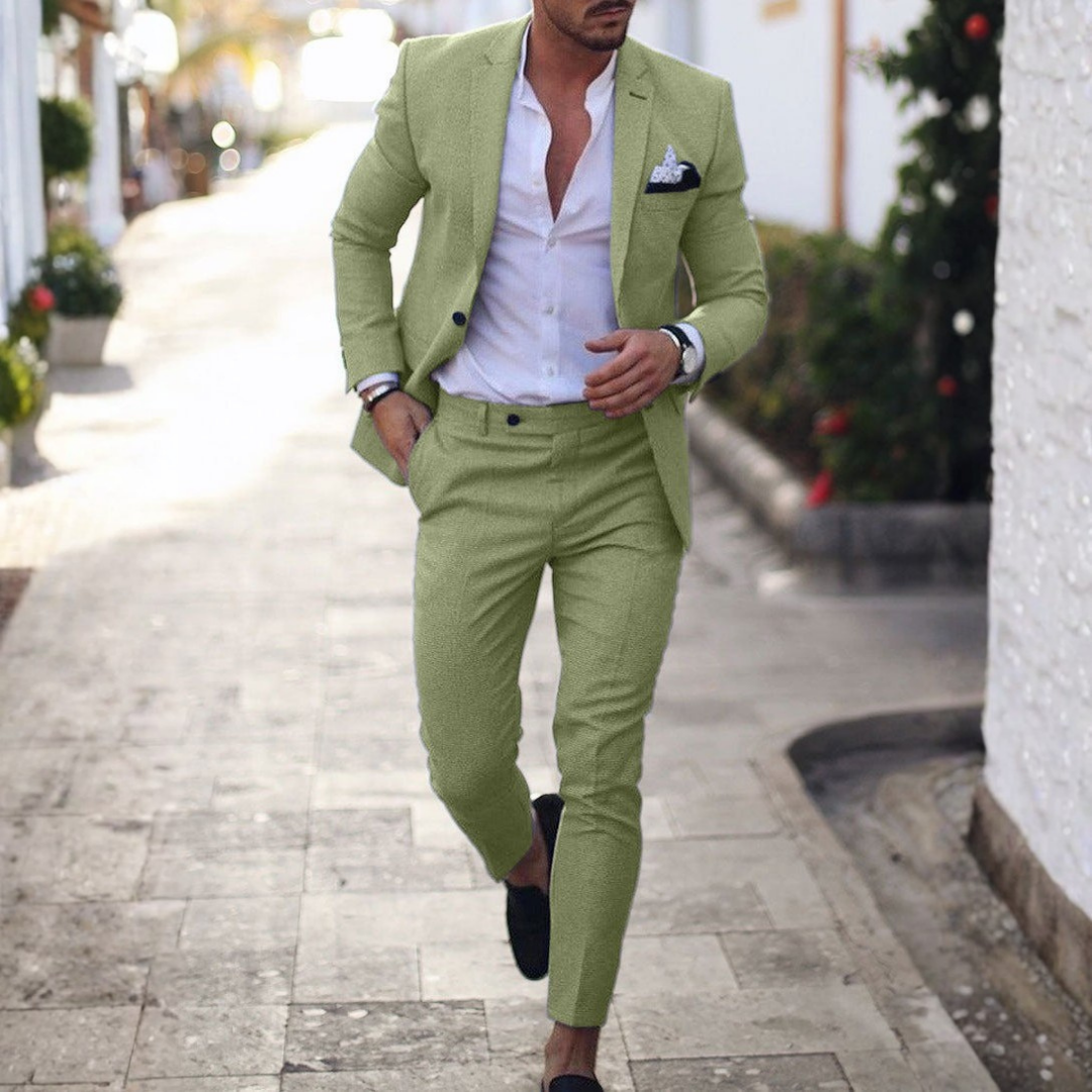 Completo Elegante da Uomo in Stile Lino con Blazer e Pantaloni
