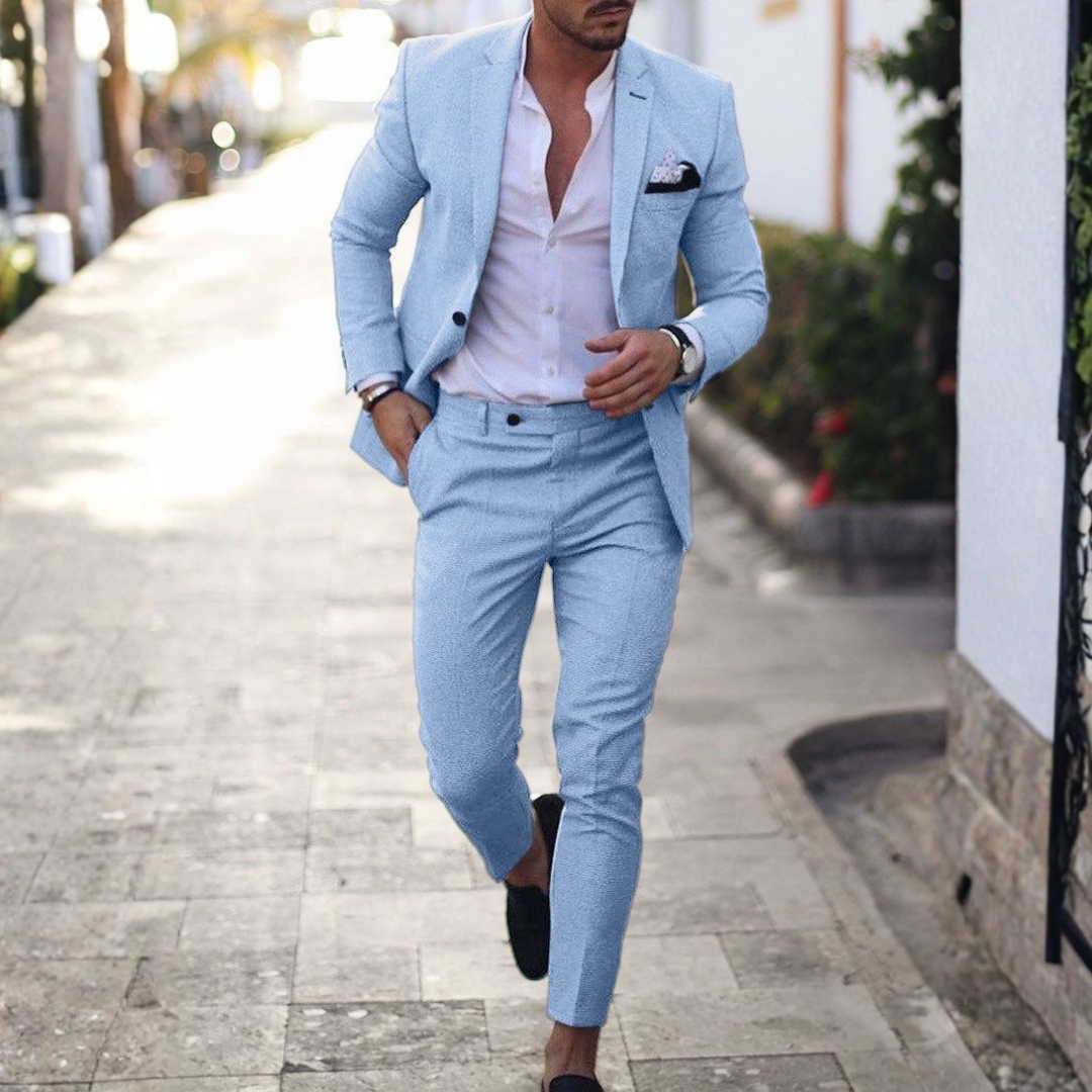 Completo Elegante da Uomo in Stile Lino con Blazer e Pantaloni