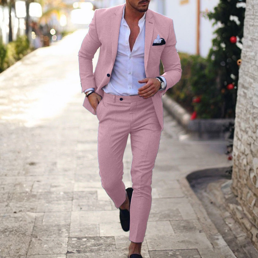 Completo Elegante da Uomo in Stile Lino con Blazer e Pantaloni