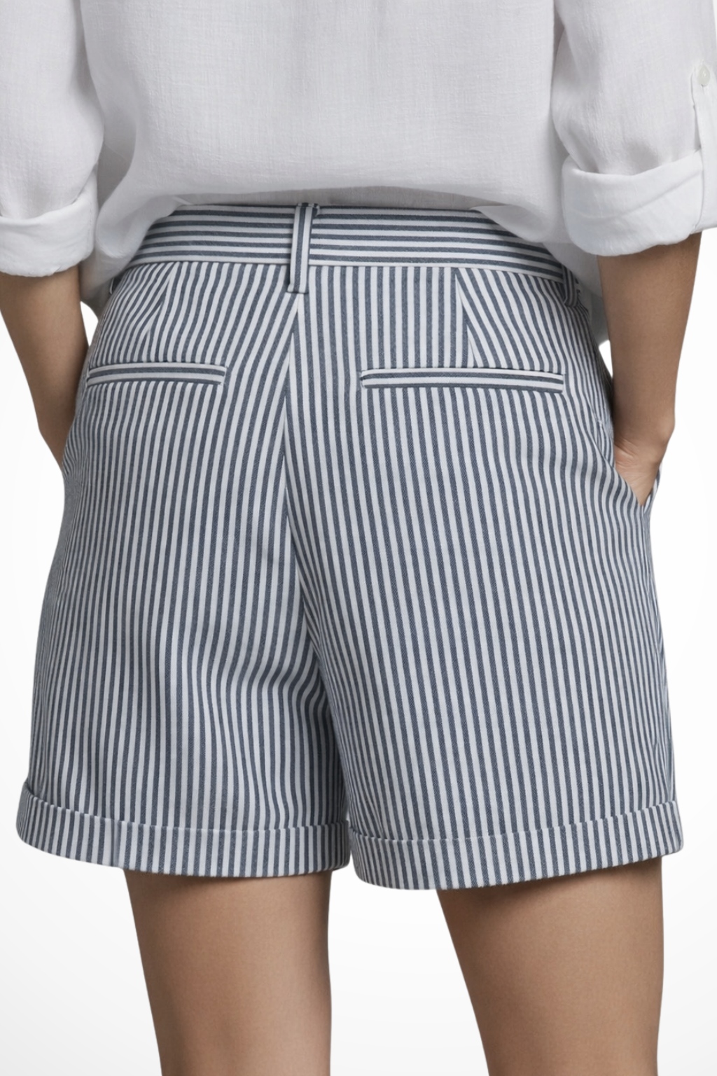 Ada | Women's high-waisted striped shorts with button detail