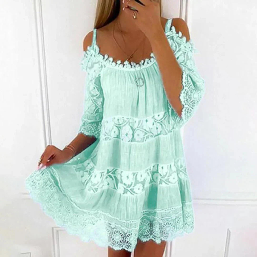 Vestido Mini de Verano con Encaje de Crochet y Bordados