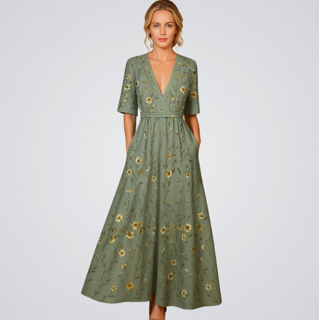 Elegante vestido cruzado con estampado floral – Femenino para cualquier ocasión