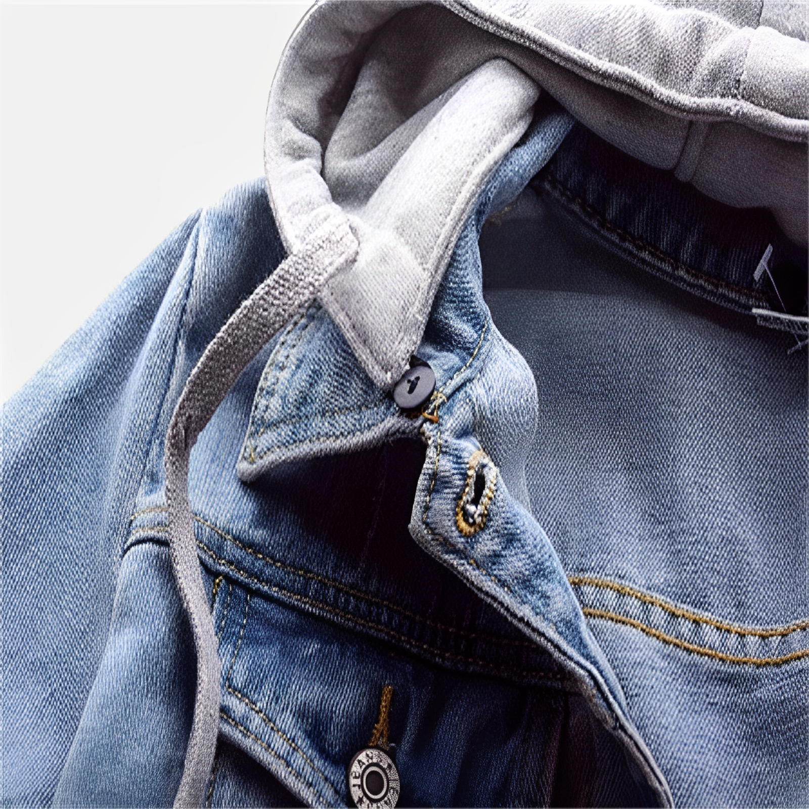 Giacca di Jeans a Maniche Lunghe con Cappuccio Rimovibile