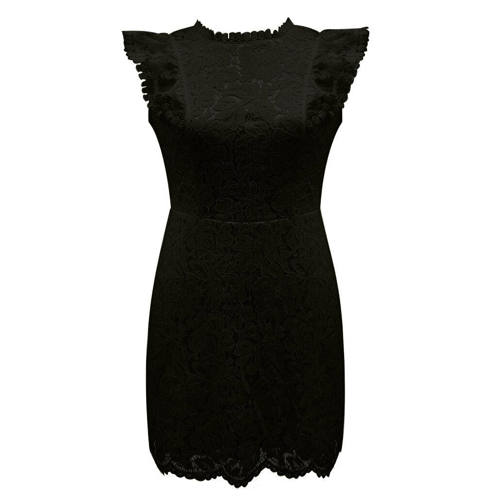 Women's Lace Dress with Round Neckline and Fitted Cut