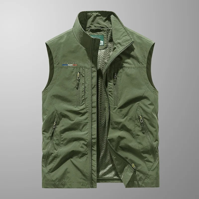 Gilet Uomo Multitasche Leggero Antivento con Zip – Gilet Outdoor Casual Traspirante per Trekking, Viaggi e Uso Quotidiano