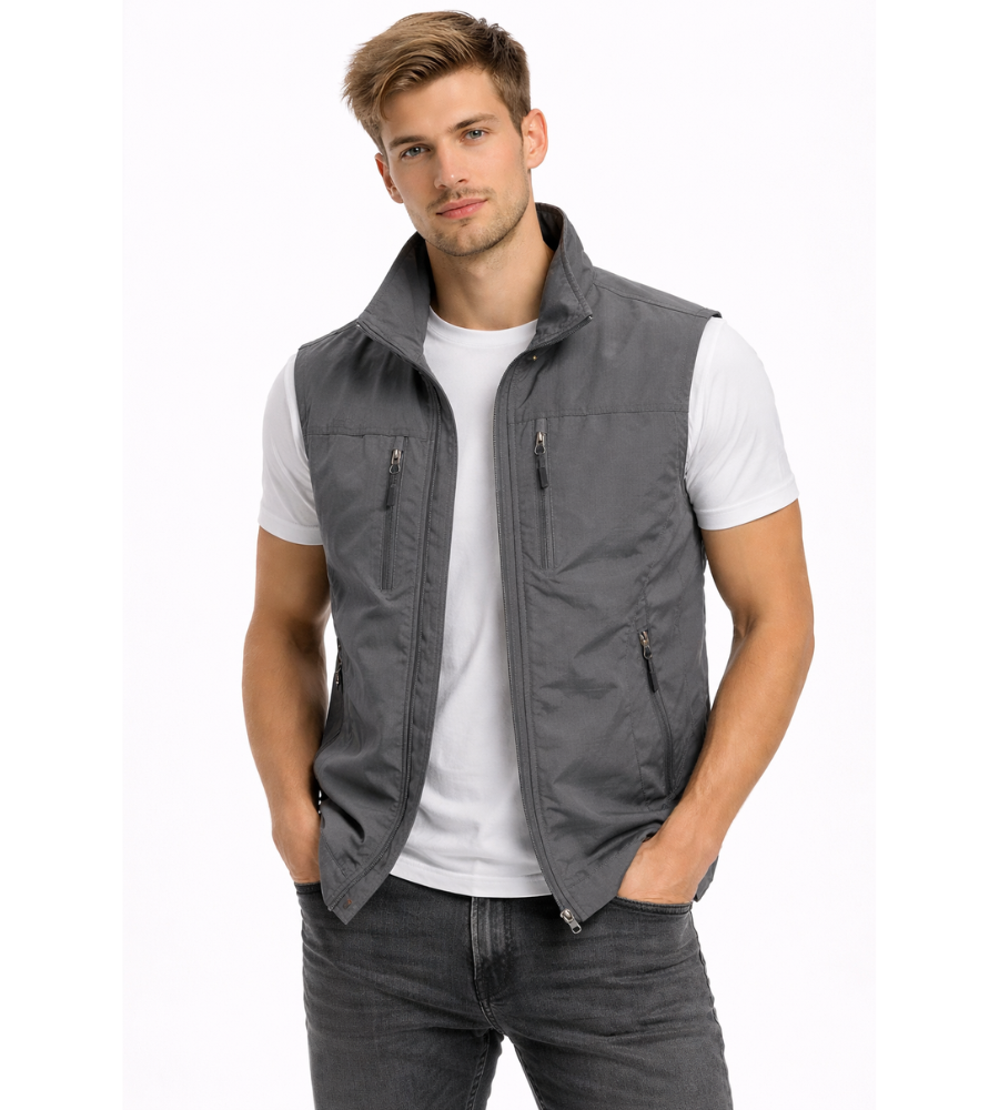 Gilet Imbottito Uomo con Zip e Collo Alto