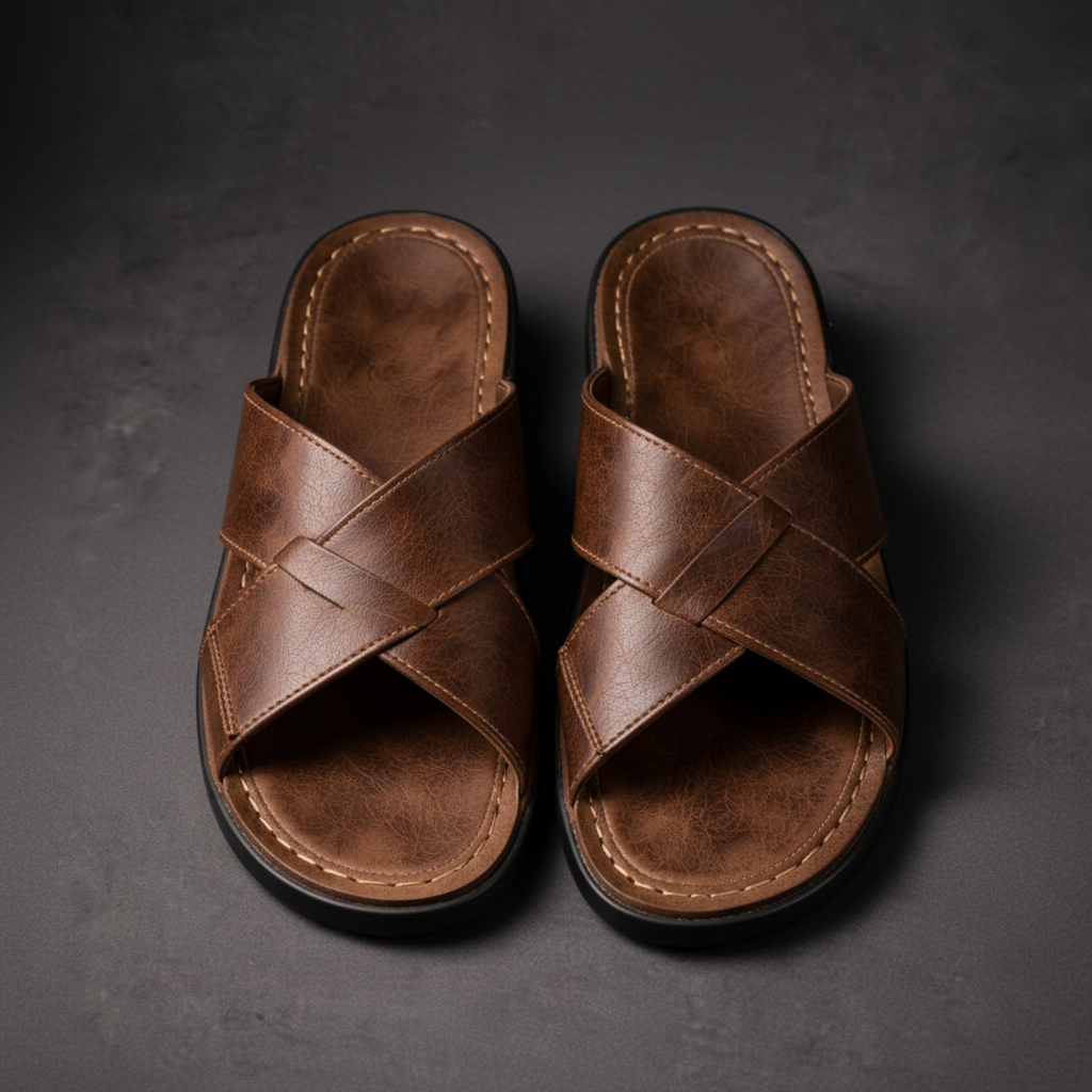 Sandali Uomo in Pelle con Fasce Incrociate e Plantare Comfort