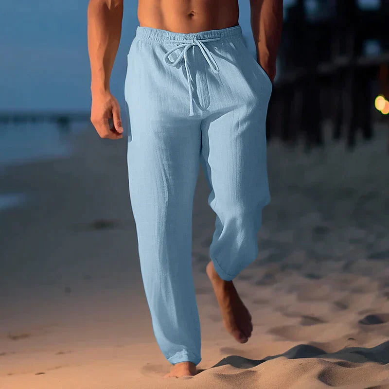 Pantaloni in Lino Uomo con Coulisse e Vestibilità Relax