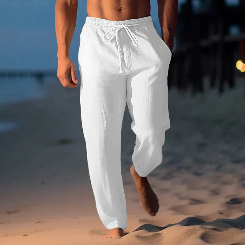 Pantaloni in Lino Uomo con Coulisse e Vestibilità Relax