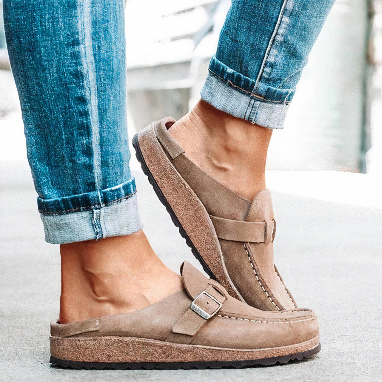 Sneakers da donna in sughero con plantare anatomico traspirante in nabuk