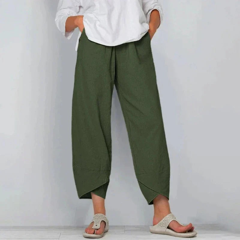 Pantaloni Harem da Donna in Lino e Cotone a Vita Elasticizzata – Casual, Morbidi e Traspiranti