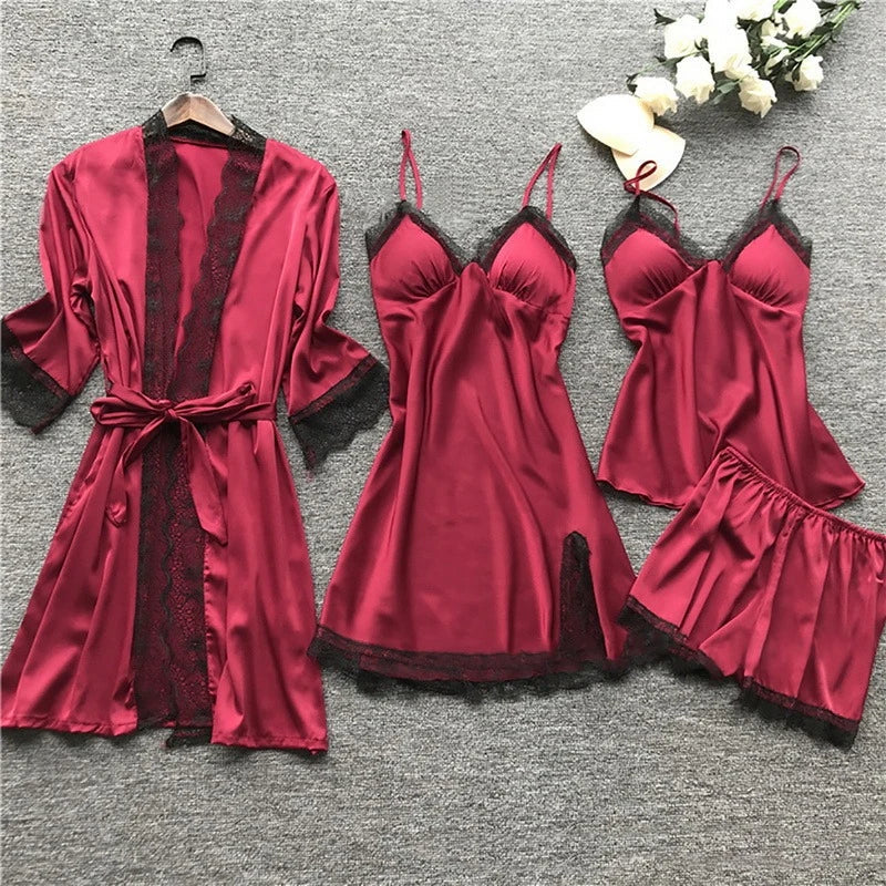 Set Pigiama Donna in Raso con Vestaglia Coordinata