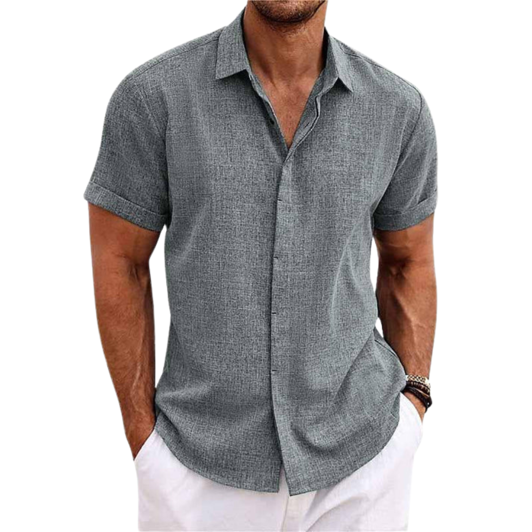 Camicia casual in lino da uomo a maniche corte