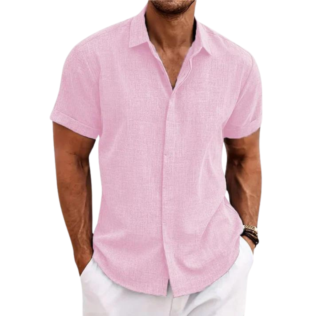 Camicia casual in lino da uomo a maniche corte