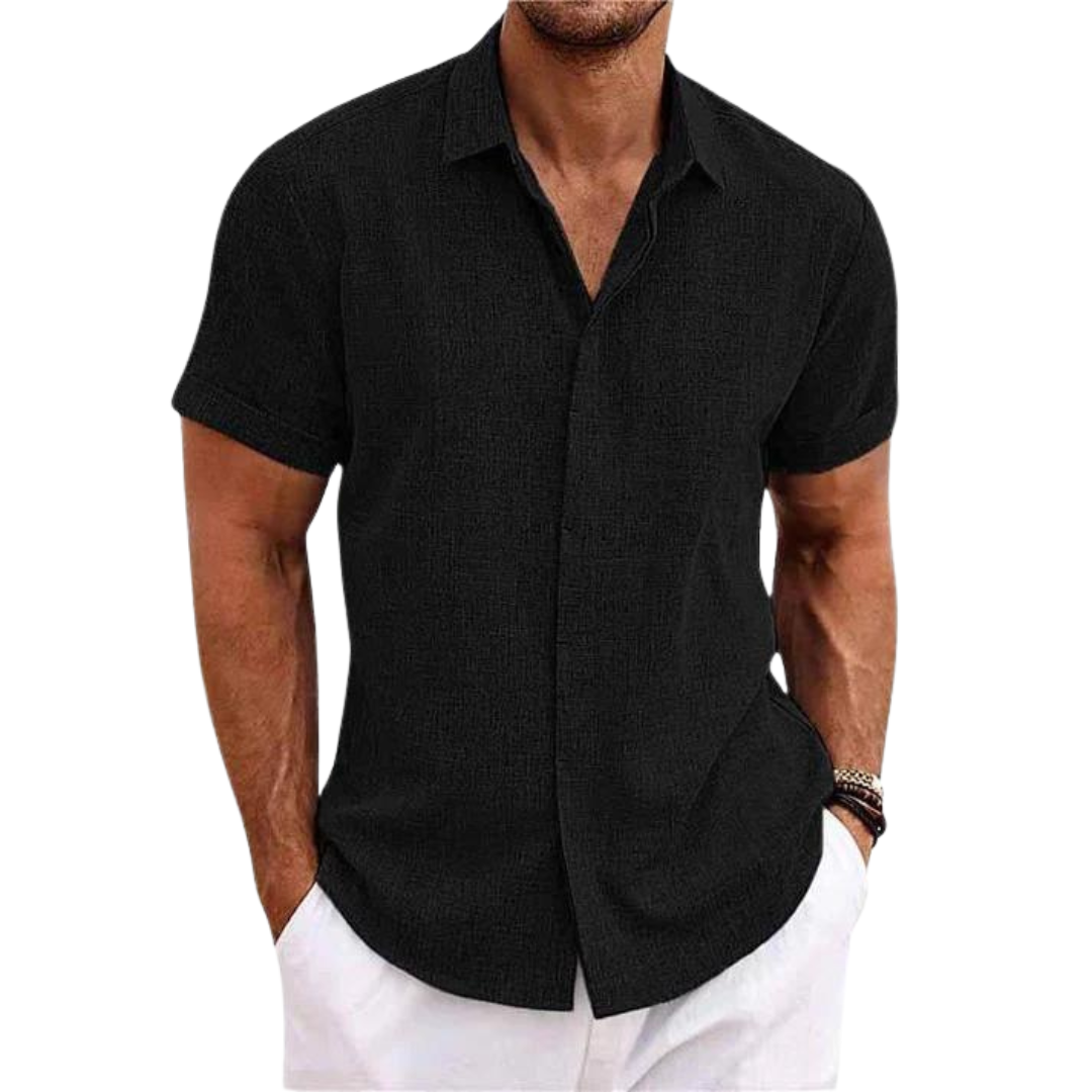 Camicia casual in lino da uomo a maniche corte
