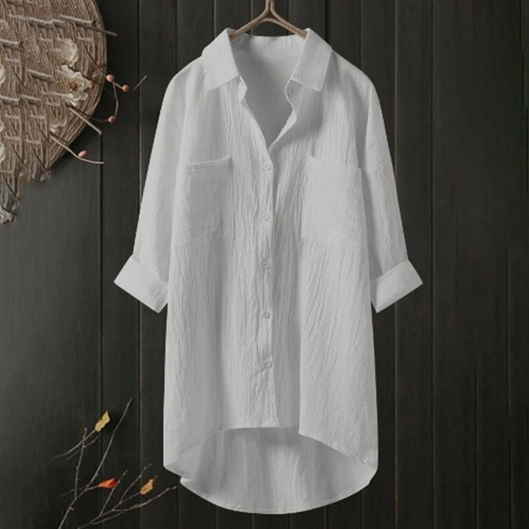Camicia Lunga da Donna con Tasche Anteriori e Vestibilità Ampia