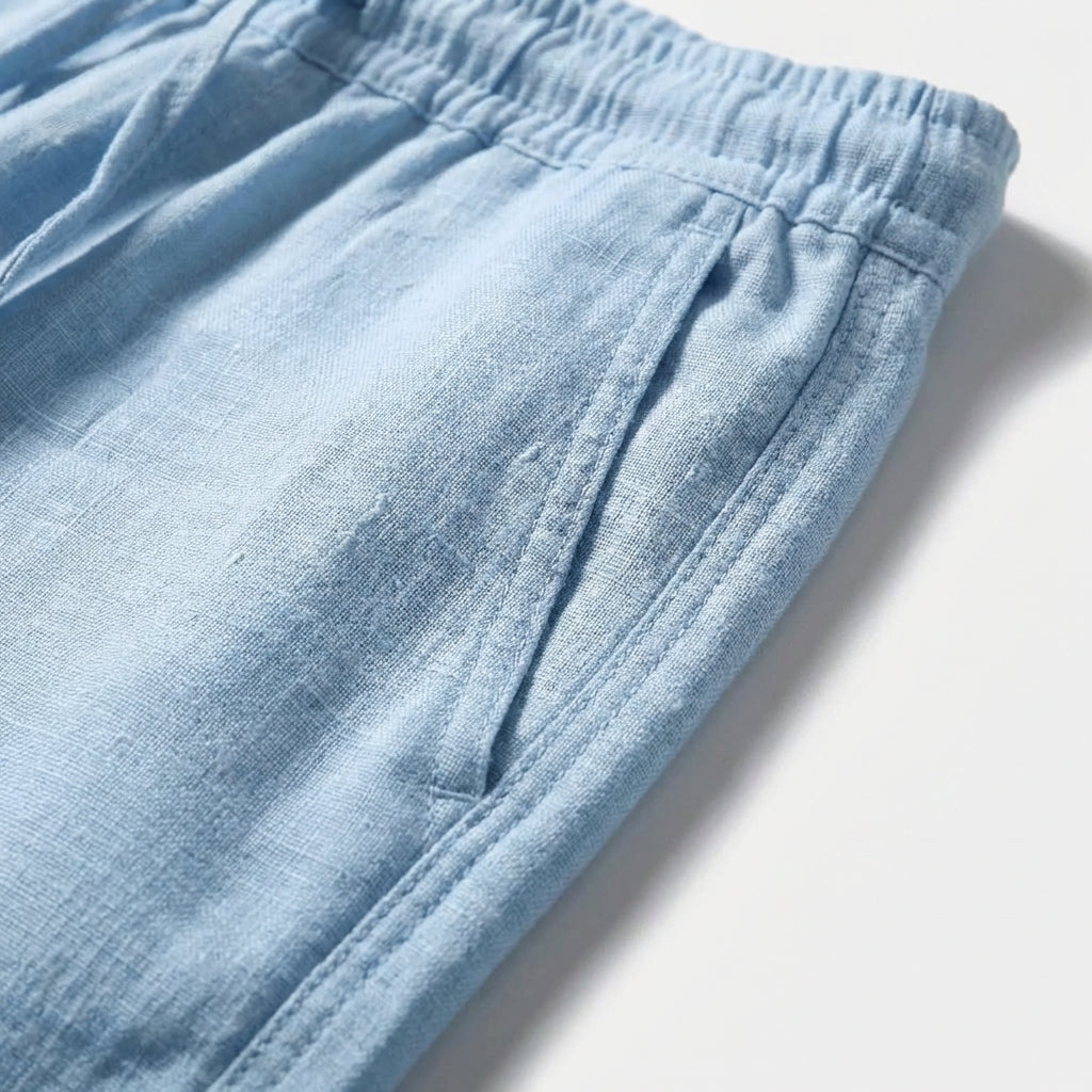 Pantaloni in lino da uomo con vita elastica e gamba dritta