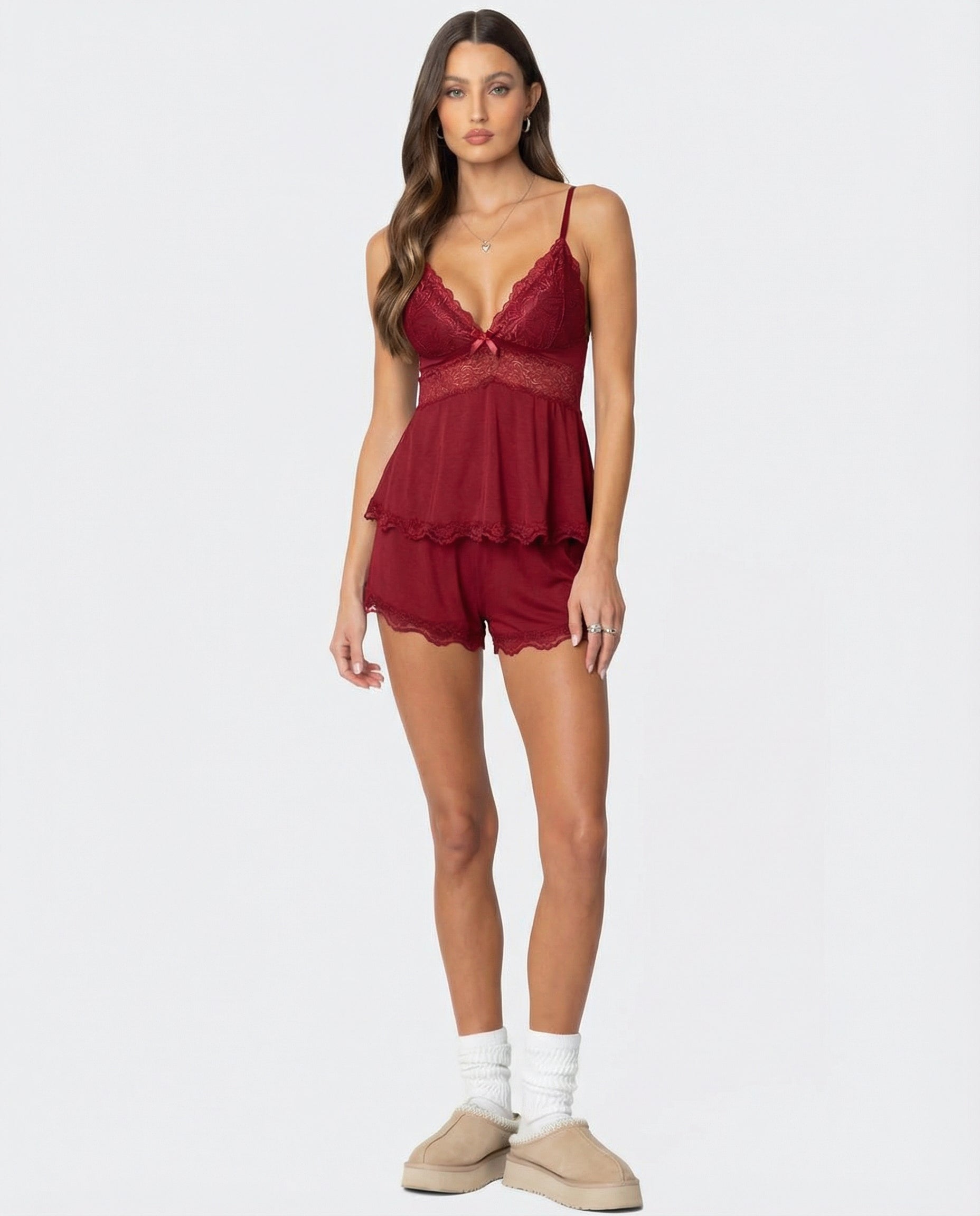 Completo Pigiama Corto in Pizzo da Donna