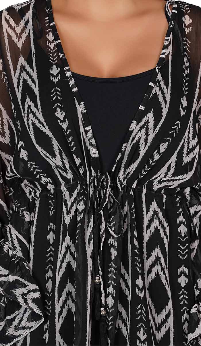 Black Abstract Print Beach Cover-Up Kaftan