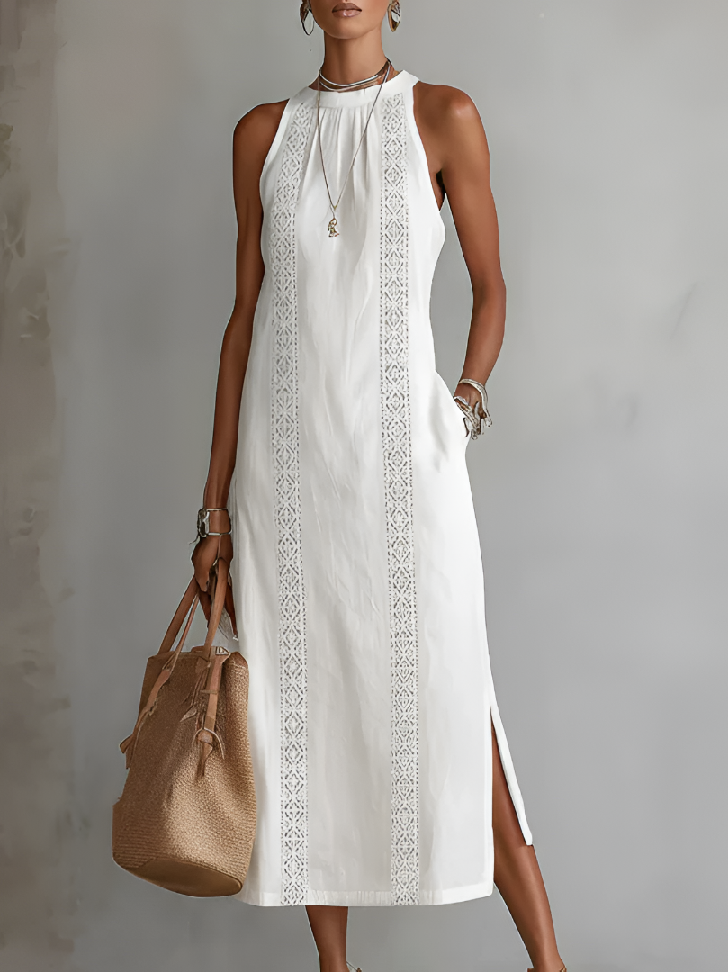 Abito Midi Donna Senza Maniche con Collo Alto