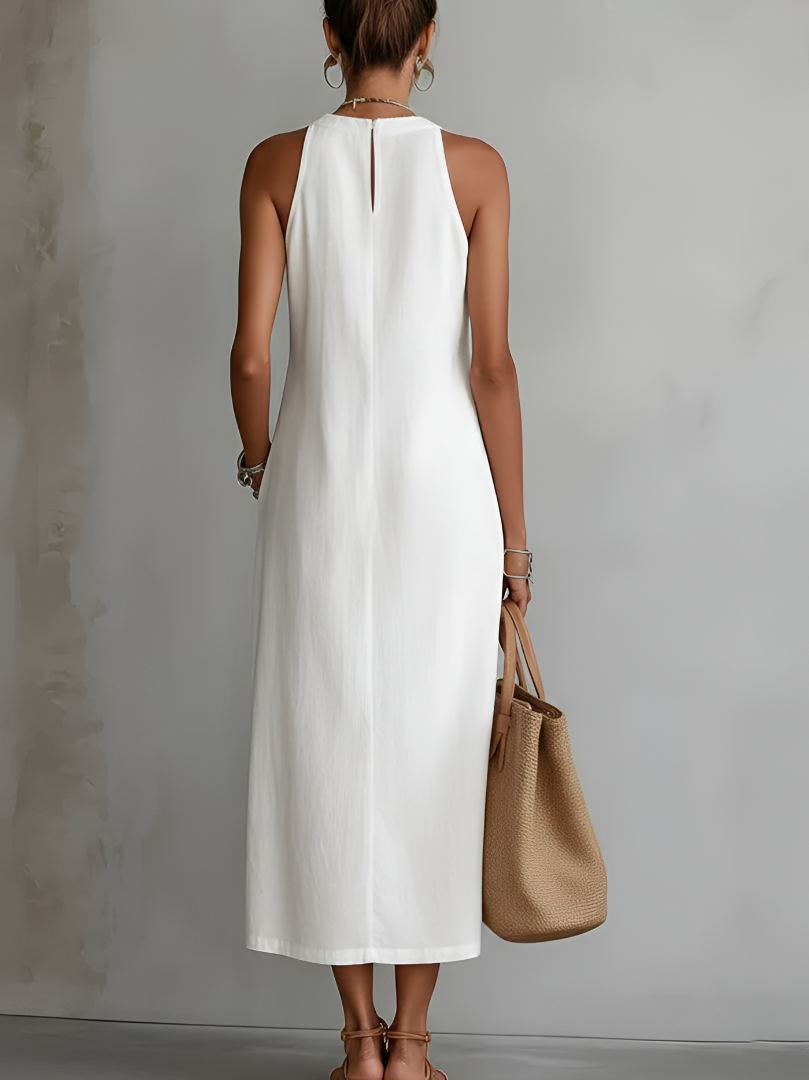 Abito Midi Donna Senza Maniche con Collo Alto