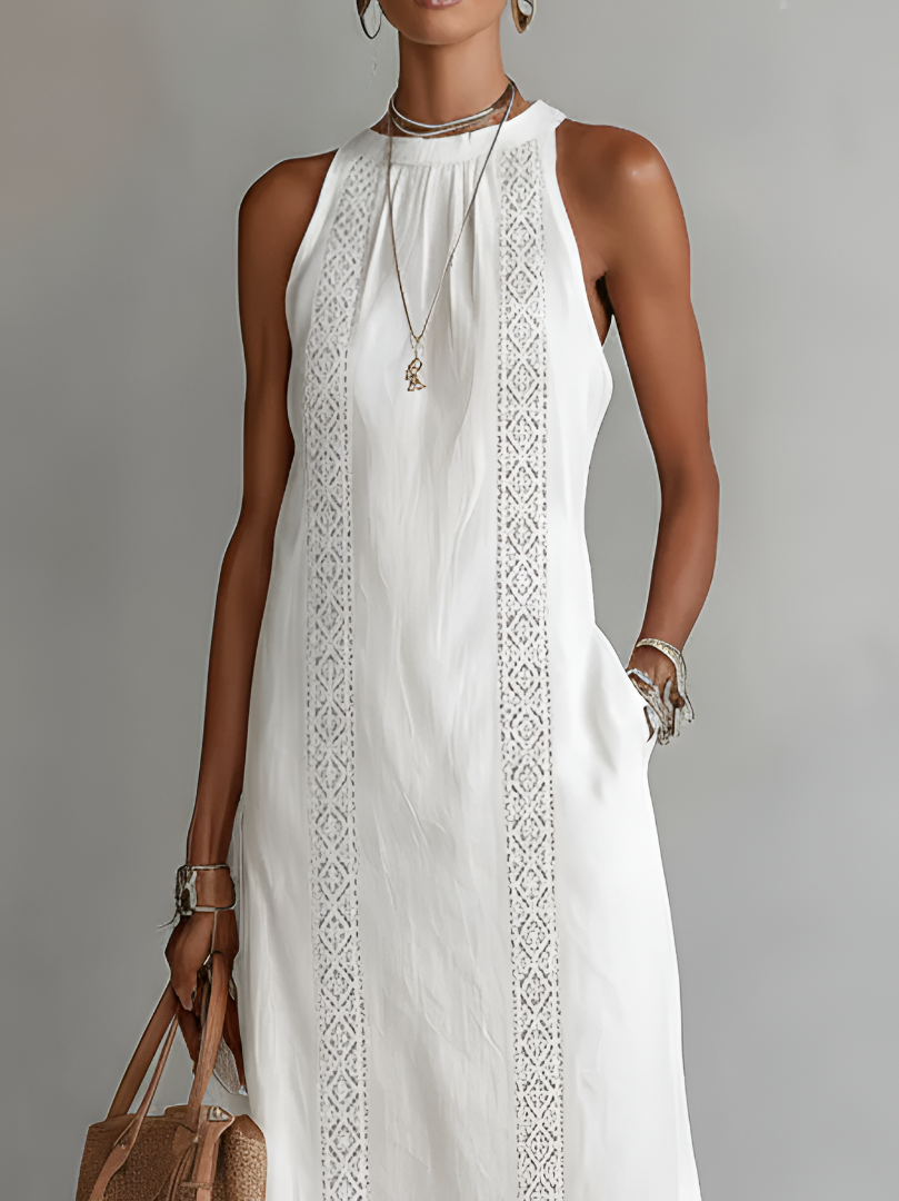 Abito Midi Donna Senza Maniche con Collo Alto