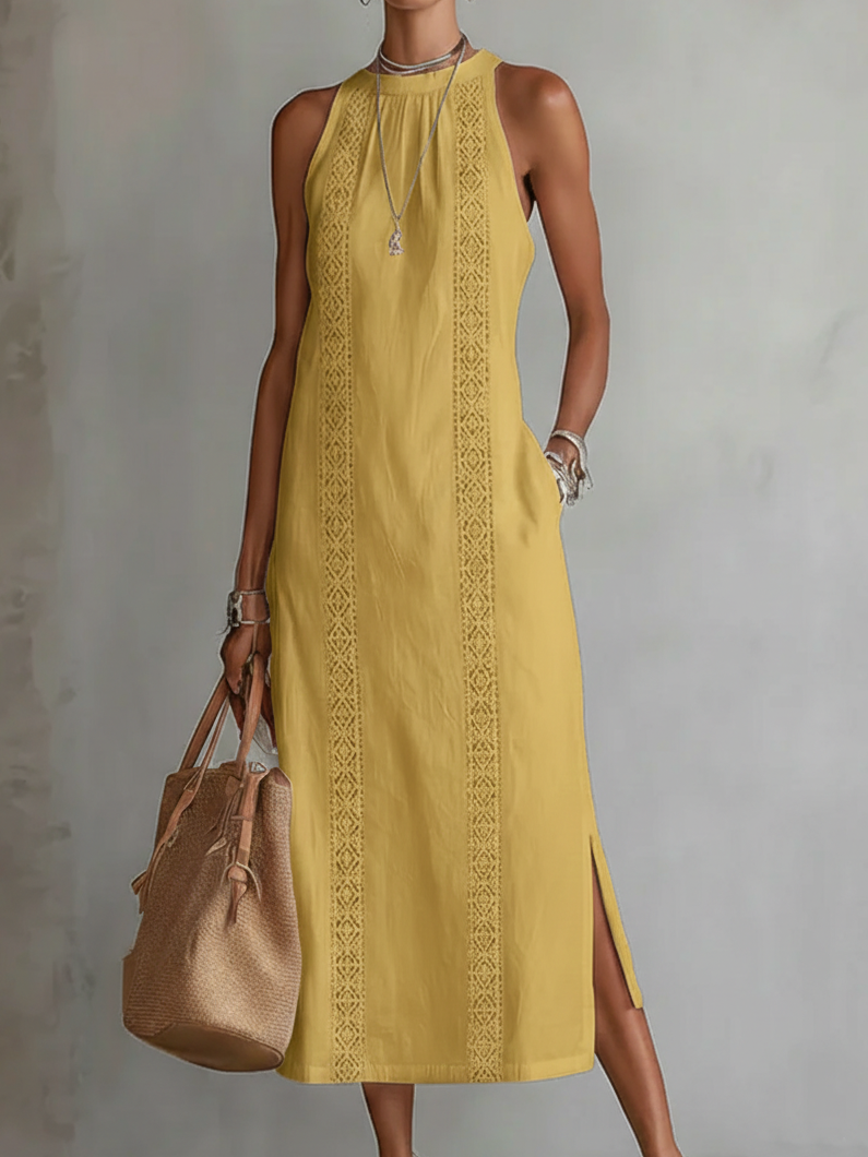 Abito Midi Donna Senza Maniche con Collo Alto