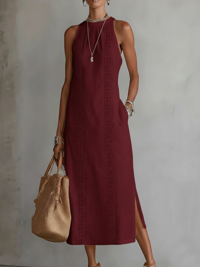 Abito Midi Donna Senza Maniche con Collo Alto