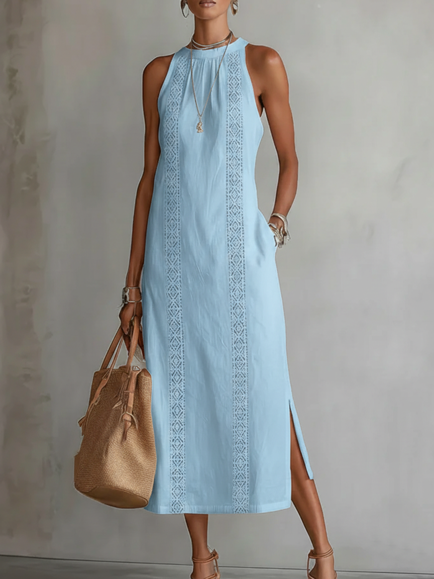Abito Midi Donna Senza Maniche con Collo Alto