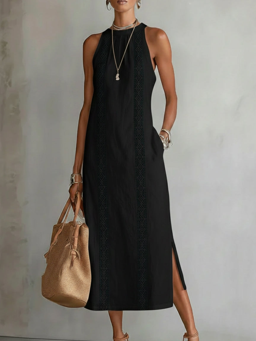 Abito Midi Donna Senza Maniche con Collo Alto
