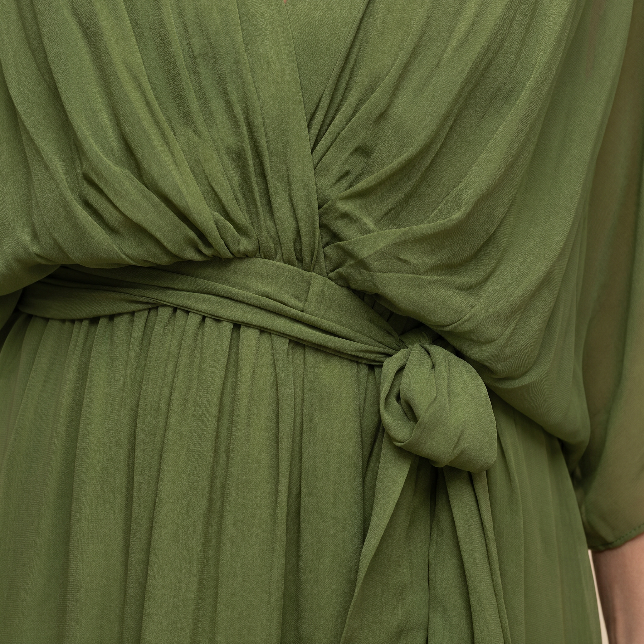 Abito Lungo Elegante Donna con Scollo a V e Maniche a Pipistrello – Vestito Midi Chiffon Fluido con Cintura, Perfetto per Cerimonie e Occasioni Speciali