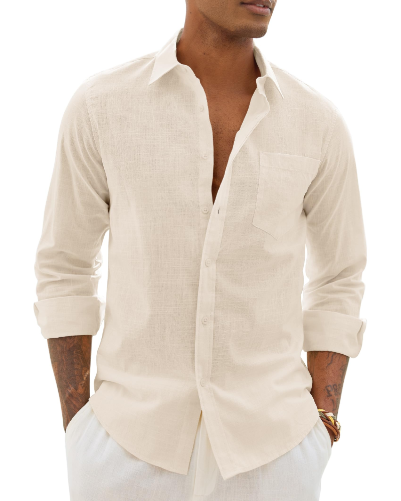 Camicia uomo in lino a maniche lunghe casual